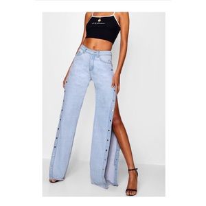 Tall Mila Popper Detail Wide Leg Jeans